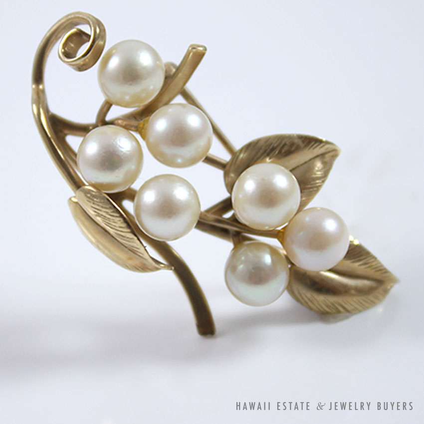 Ming's Hawaii Pearl Floral 14K Yellow Gold Brooch Pin - Hawaii Estate &  Jewelry Buyers